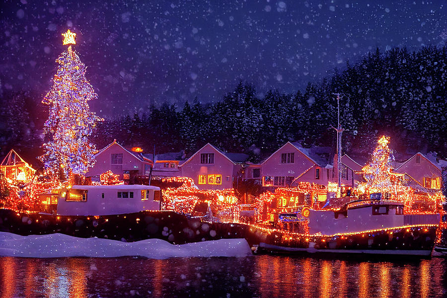Coastal Christmas with Tree Digital Art by Bill Posner