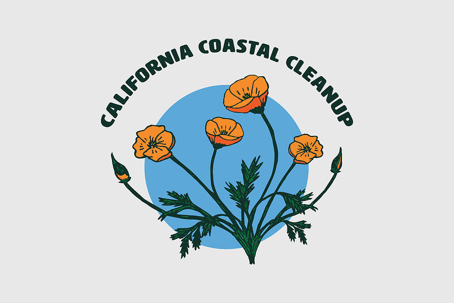 Coastal Cleanup Poppies - Green Letters Digital Art by California Coastal Commission