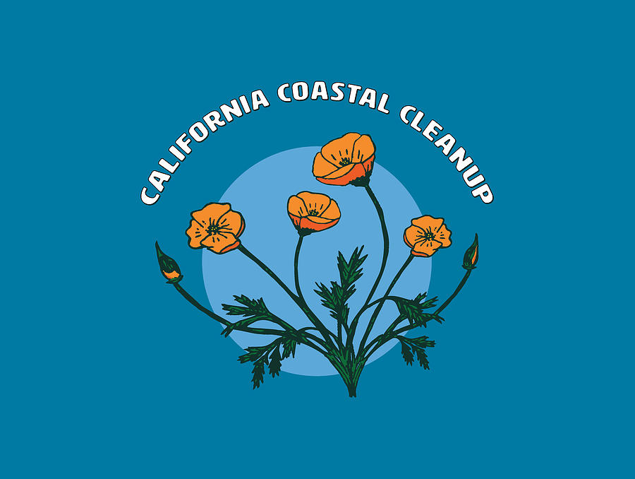 Coastal Cleanup Poppies - White Letters Digital Art by California Coastal Commission