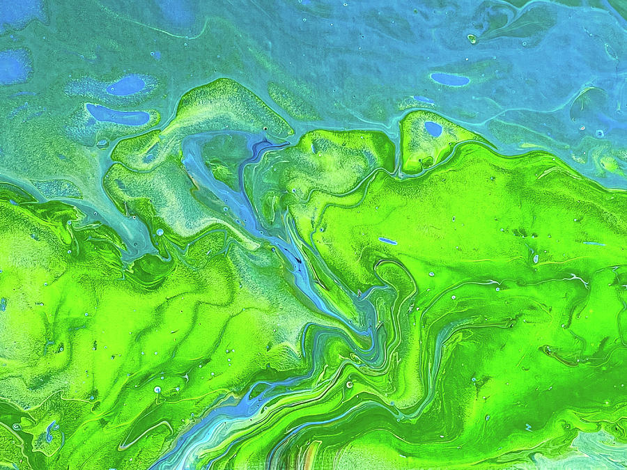 Coastal Landscape Green and Blue Acrylic Fluid Painting Painting by Matthias Hauser