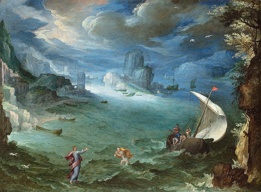Coastal Landscape with the Calling of Saint Peter Painting by Paul Bril