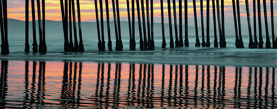 Mountain Landscape Photograph - Coastal Mountain Landscape and Pismo Beach Pier Pilings Panorama by Gregory Ballos