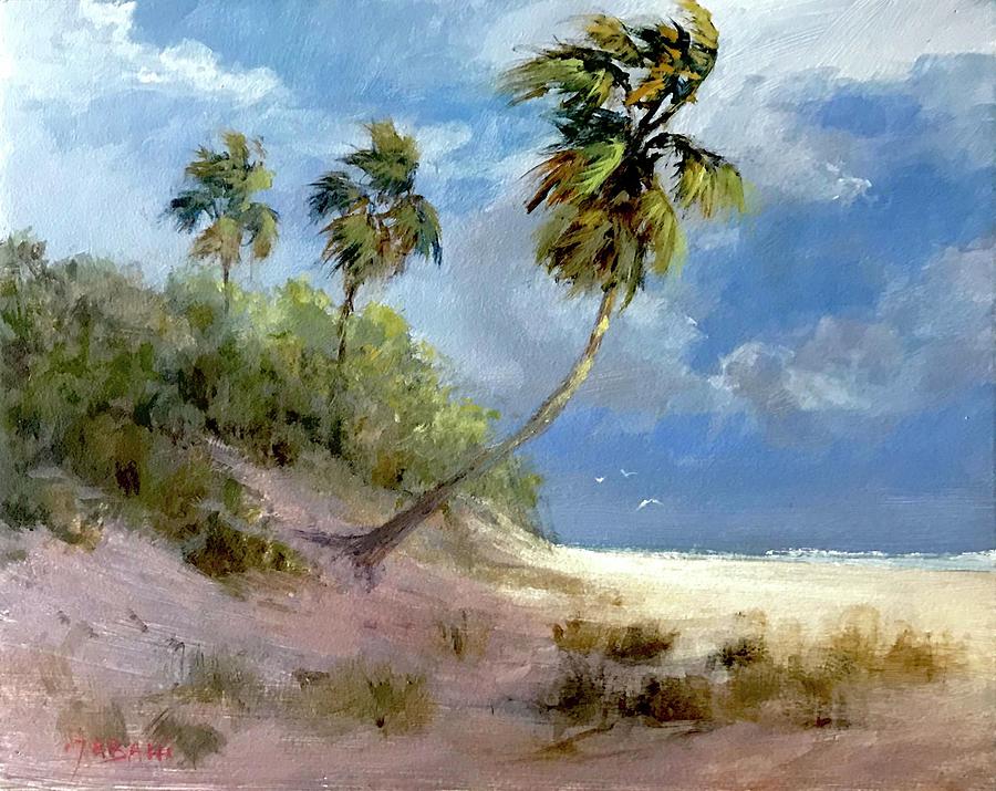 Coastal Seascape and Palms Art Print Painting by Karim Gebahi