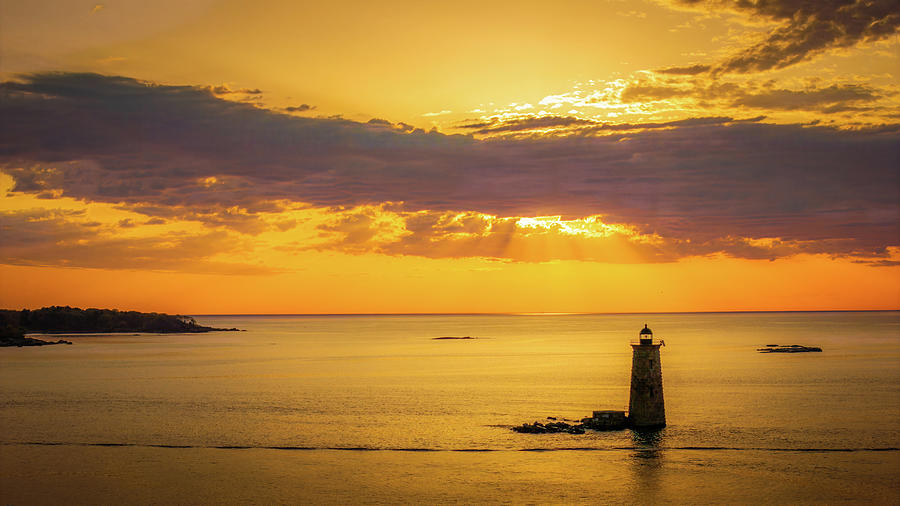 Coastal Serenity Sunrise Behind Whaleback Lighthouse Photograph by Jeff Folger
