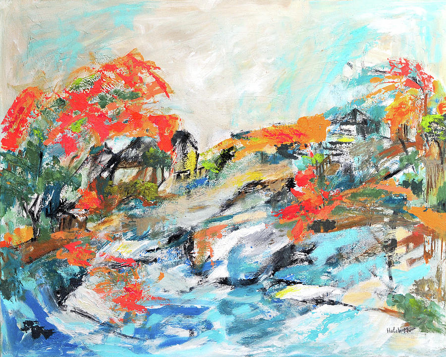 Coastal Village Painting by Haleh Mahbod