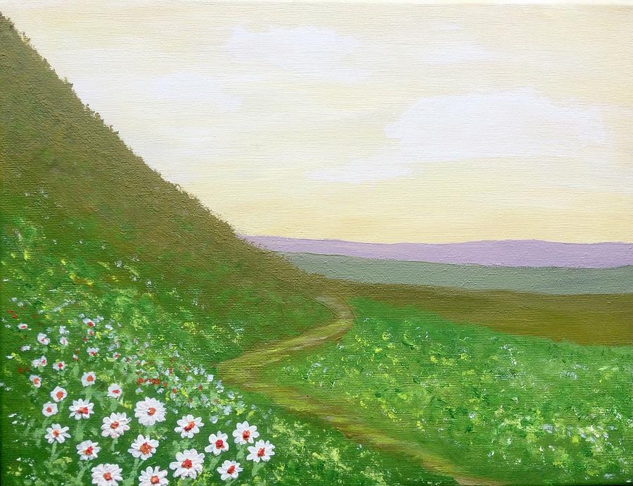Coastal walk with daisies  Painting by Barbara Magor