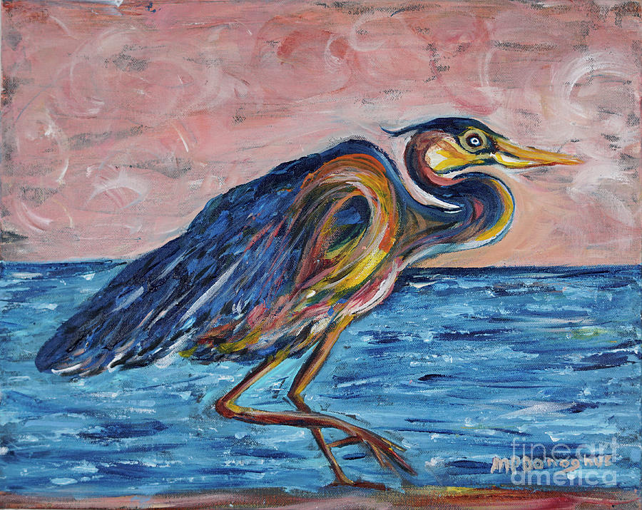 Coastal Waterbird - Fishing Ready - abstract Painting by Patty Donoghue