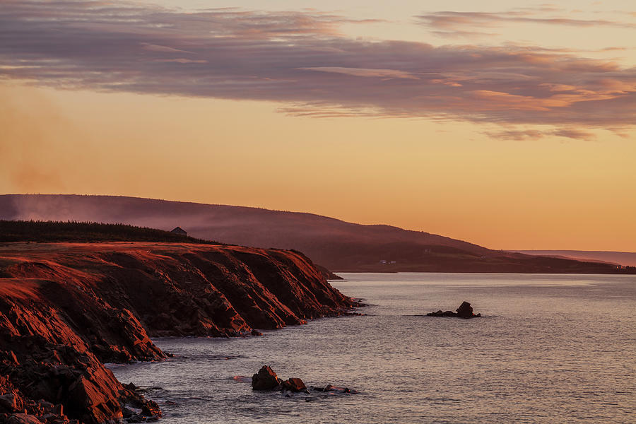 Coastline at Sunset Seen From Terre Noire, Cape Breton Photograph by Irwin Barrett