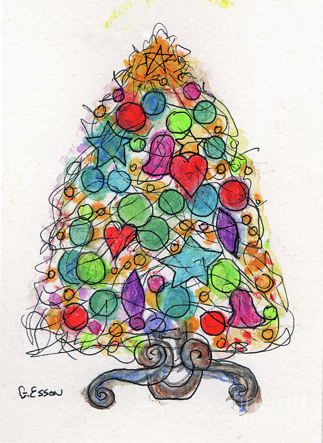 Whimsical Christmas Tree Painting by Genevieve Esson