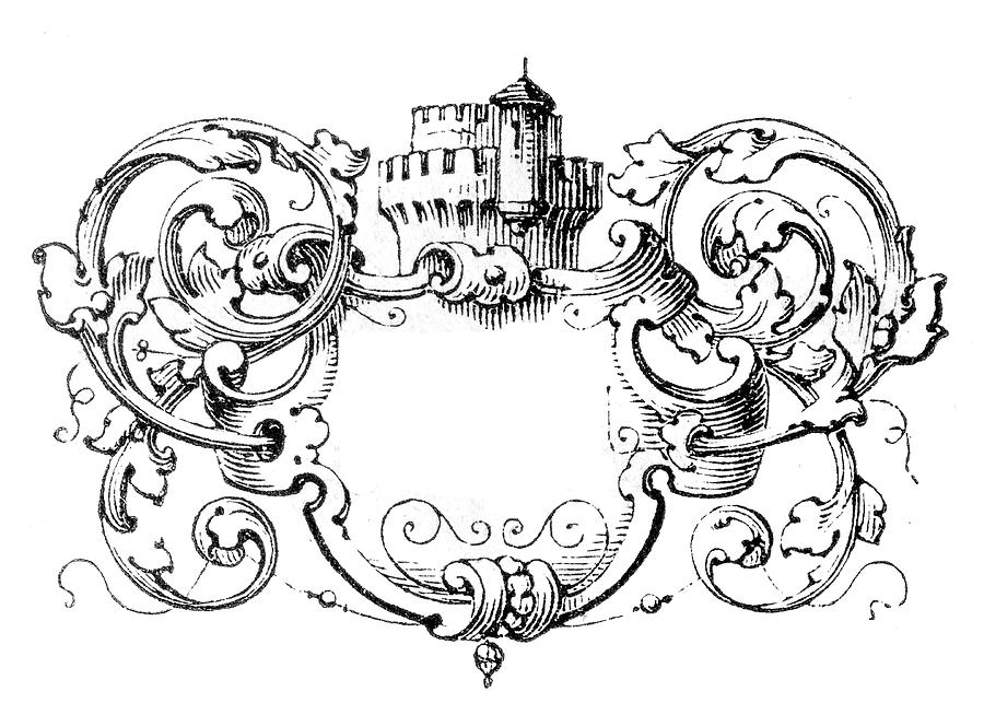 Coat Of Arms Like Decoration With Fictional Castle Tower Drawing by Beeldbewerking