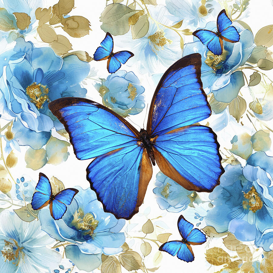 Cobalt Blue Butterflies 2 Painting by Tina LeCour