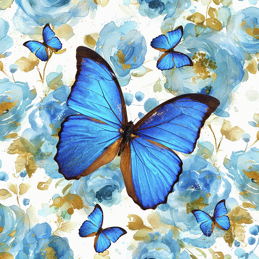 Cobalt Blue Butterflies Painting by Tina LeCour