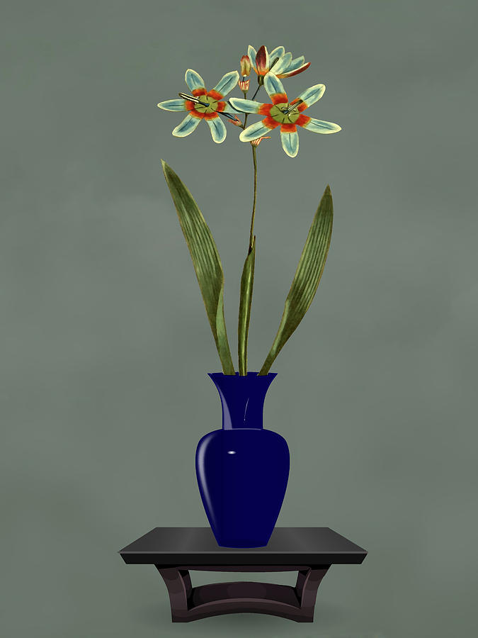 Cobalt Blue Glass Vase with Flowers Mixed Media by David Dehner
