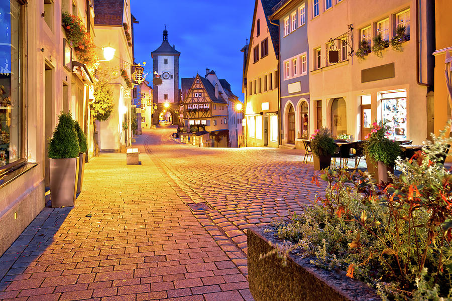 Cobbled street of historic town of Rothenburg ob der Tauber even Photograph by Brch Photography