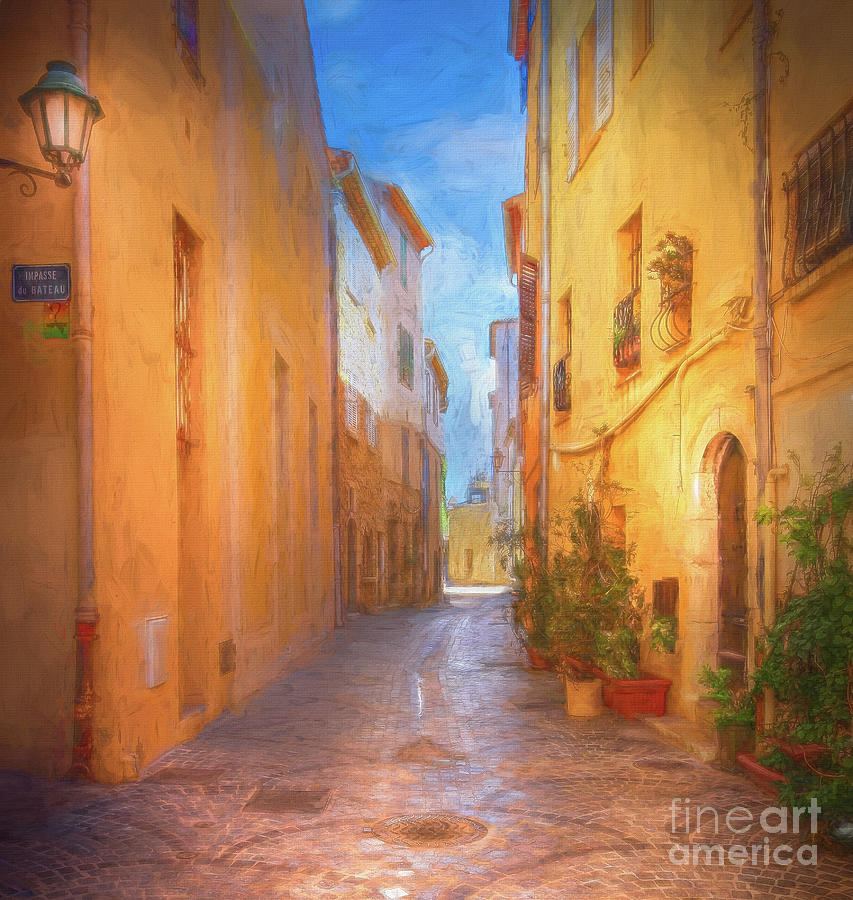 Cobblestone Alley in Antibes, France, Impressionism Photograph by Liesl Walsh