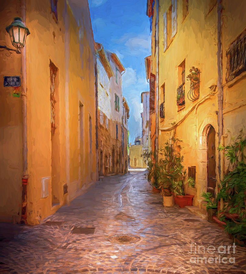 Cobblestone Alley in Antibes, France, Painterly Photograph by Liesl Walsh