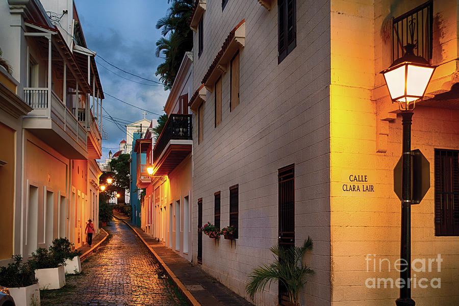 Cobblestone Street At Night In Old San Juan Photograph