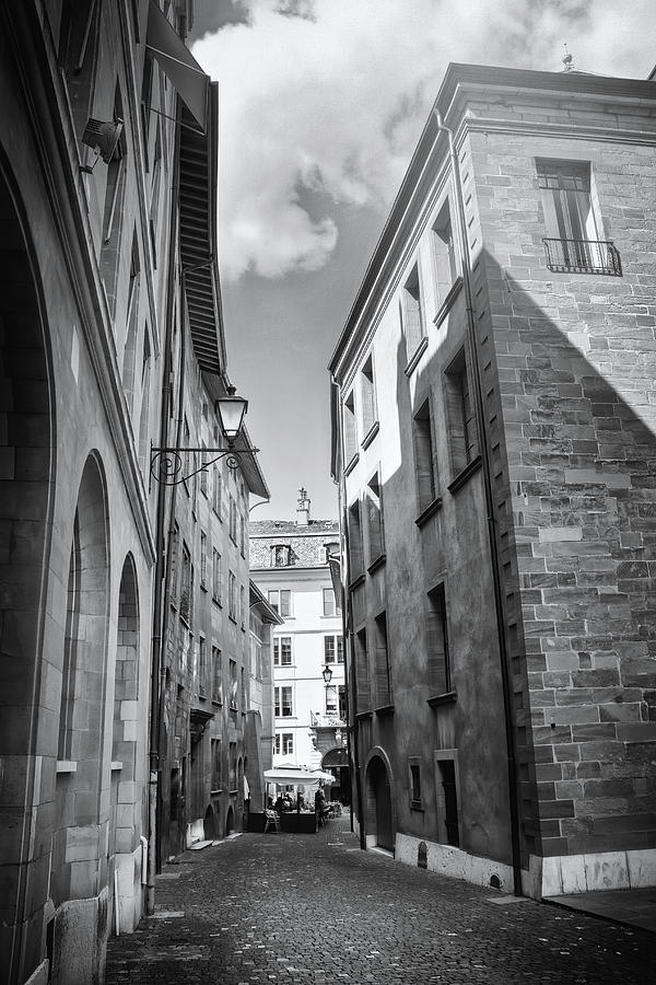 Cobblestone Streets of Geneva Old Town Switzerland Black and White ...