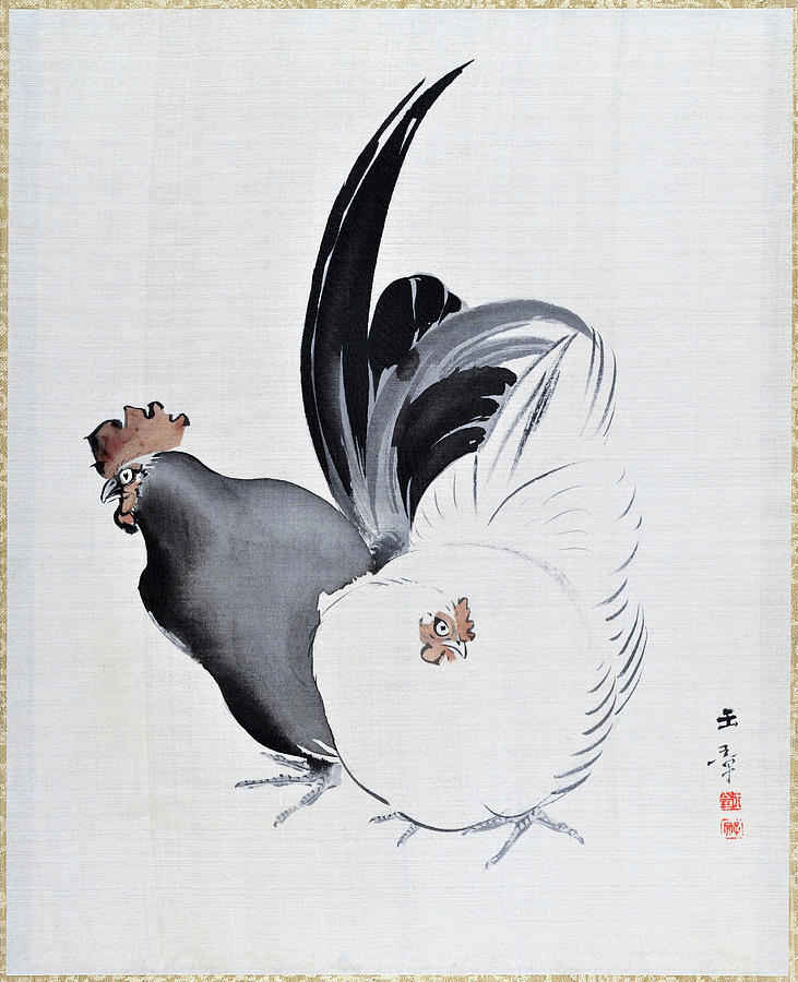 Cock and Hen - Digital Remastered Edition Painting by Kawabata Gyokusho