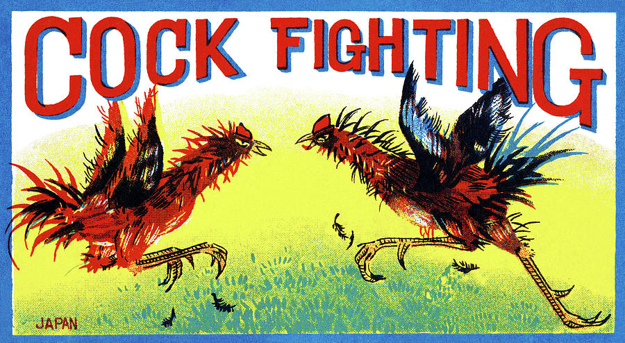 Vintage Drawing - Cock Fighting by Vintage Toy Posters