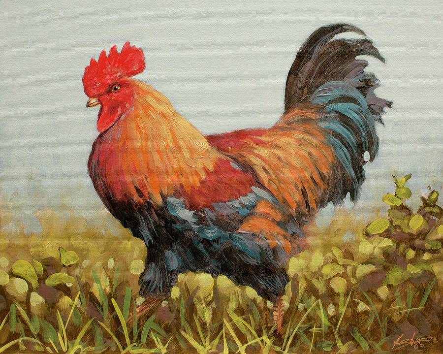 Cockerel rooster portrait W618 Painting by John Silver