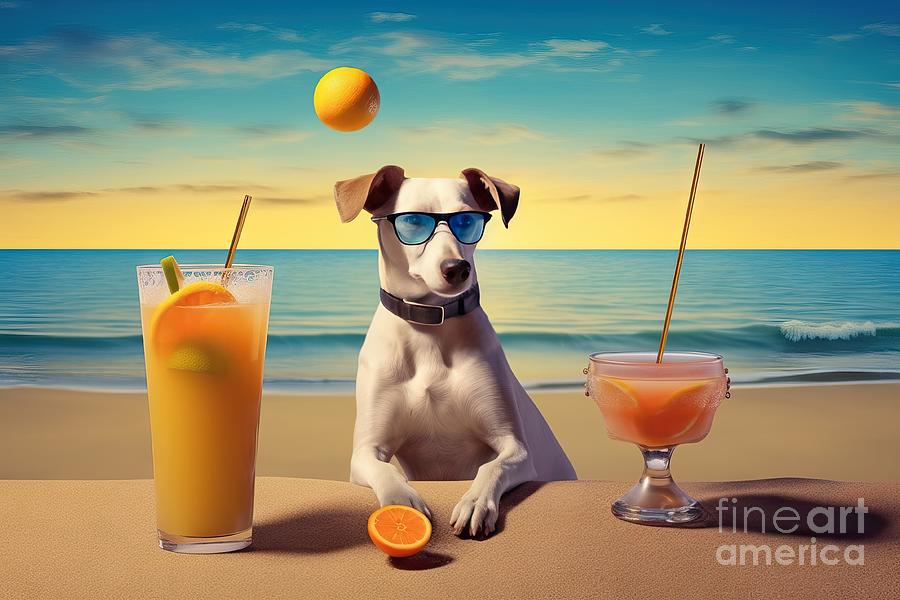 Cartoon sun in sunglasses drinking cocktail Vector Image
