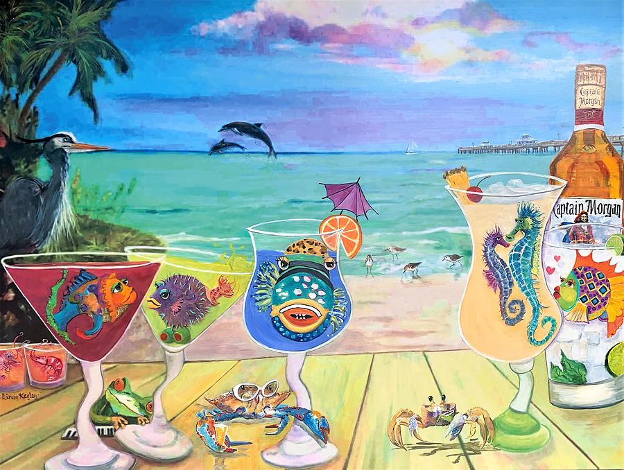 Cocktail Time at Fort Myers Beach Painting by Linda Kegley