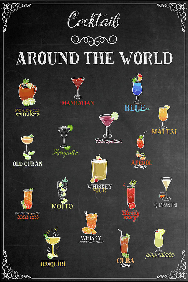 Cocktails Around The World Drinks Barkeeper Bar Painting By Amango Design