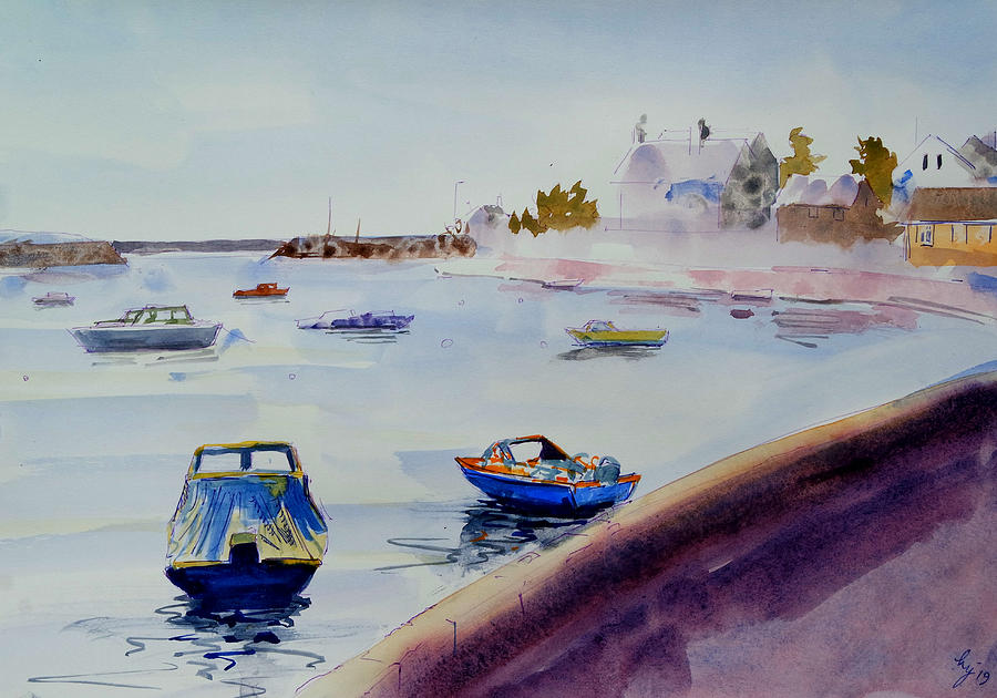 Cockwood harbour early morning watercolor painting Painting by Mike Jory