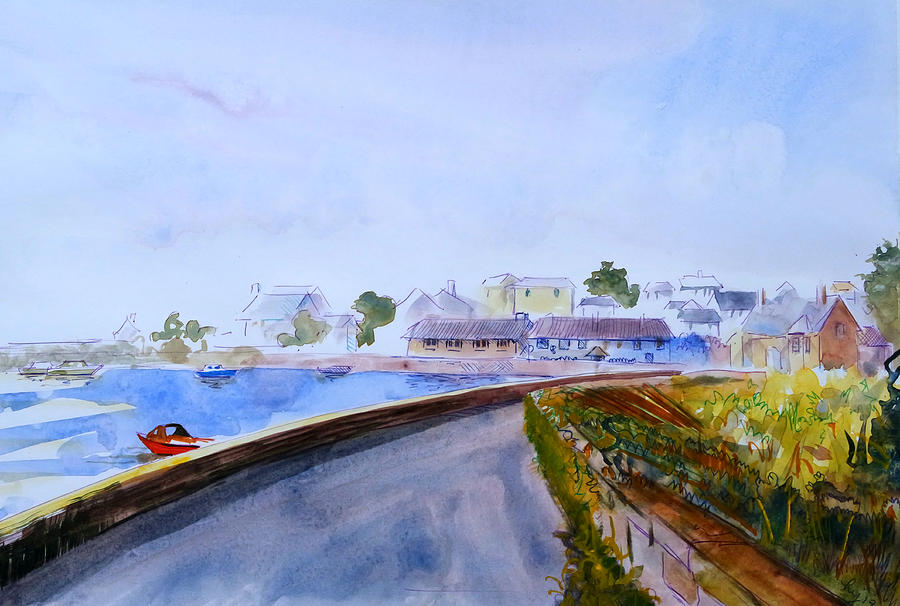 Cockwood harbour looking towards pub watercolor painting Painting by Mike Jory