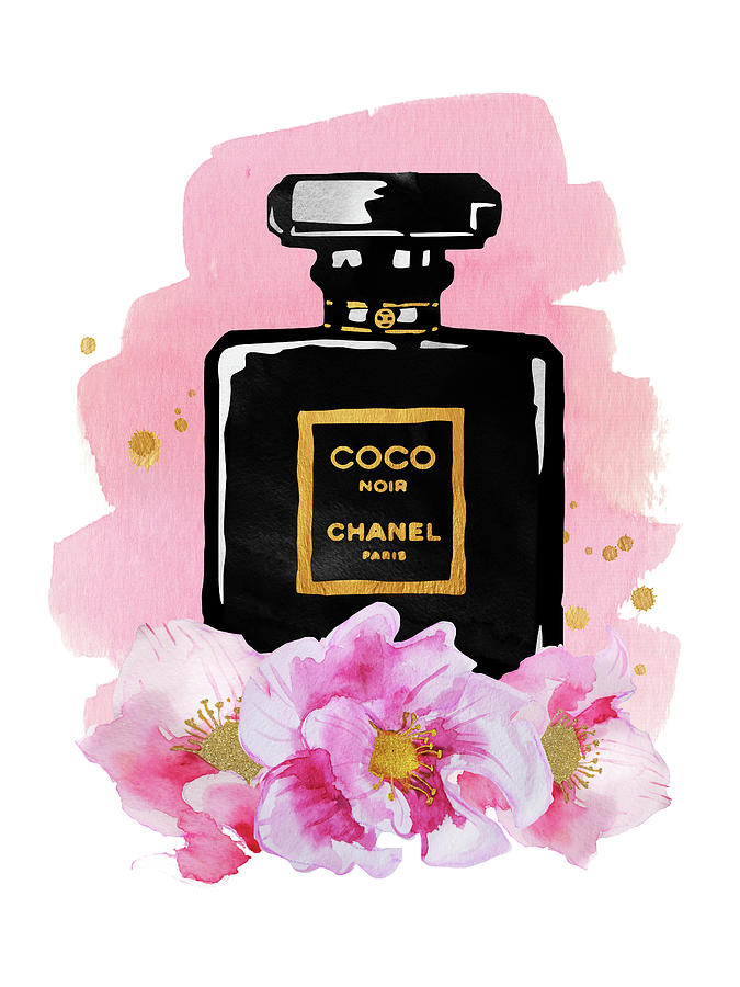 Coco Noir Chanel perfume bottle watercolor Digital Art by Mihaela Pater