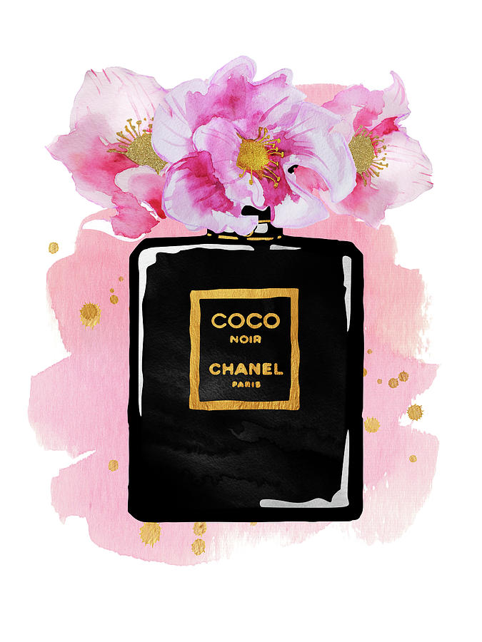 Coco Noir Chanel Perfume Bottle With Flowers Watercolor Digital Art by ...