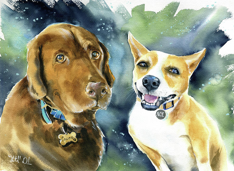 Cocoa And Ace Dog Painting Painting by Dora Hathazi Mendes