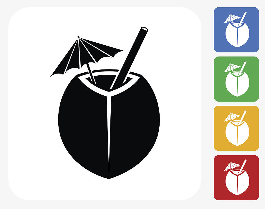 Coconut Cocktail Icon Flat Graphic Design Drawing by Bubaone