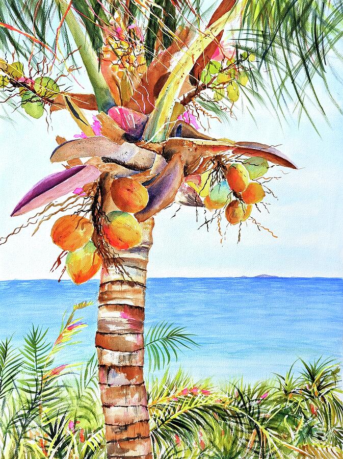 Coconut Painting - Coconut Palm Ocean View by Carlin Blahnik CarlinArtWatercolor