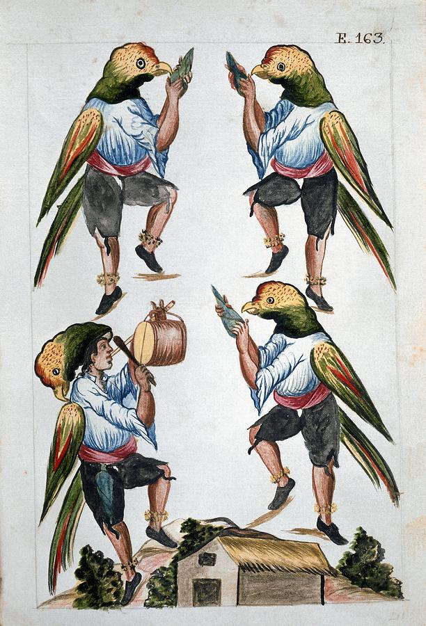 Codex Trujillo Del Peru - Book II E 163 - Dance Of The Huacamayos - Watercolor - 18th Century. Painting by Baltasar Jaime Martinez Companon -1737-1797-