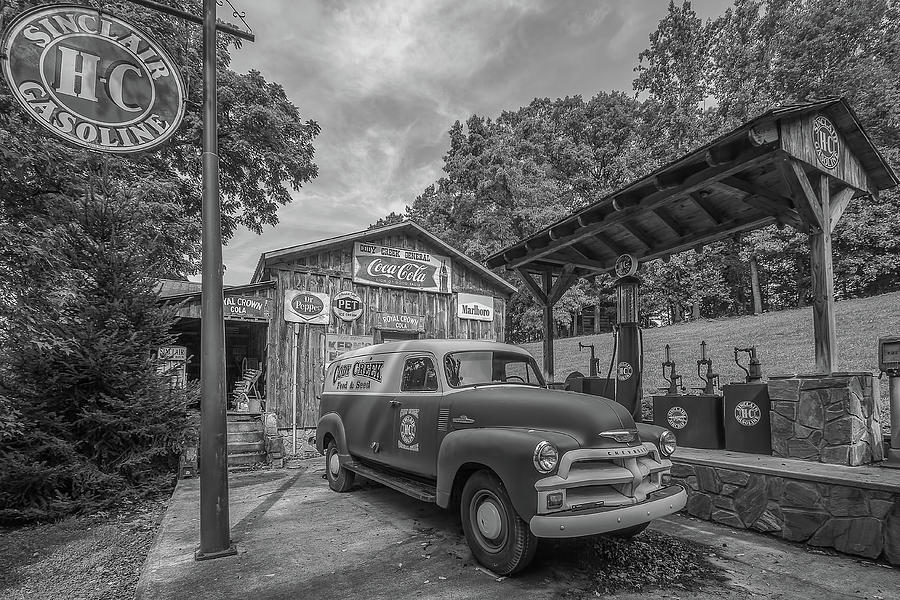 Cody Creek Vintage Gasoline_BW Photograph by Steve Rich