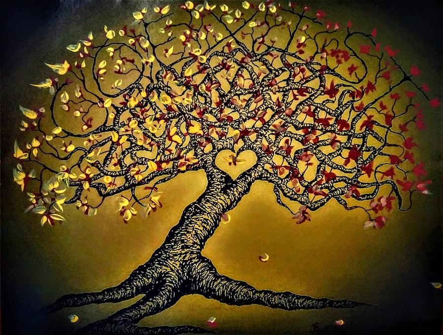 Coexist Love Tree w/ foliage Drawing by Aaron Bombalicki