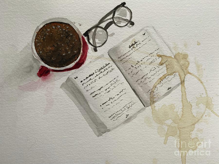 Coffee and a good book Painting by Sharron Knight
