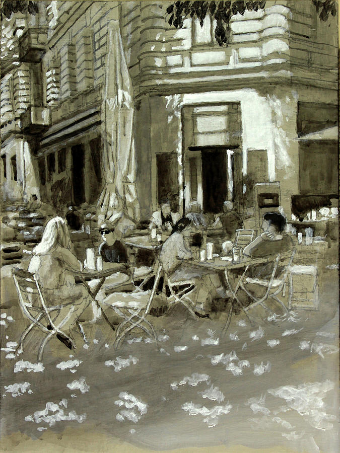 Coffee and Conversation Drawing by David Zimmerman