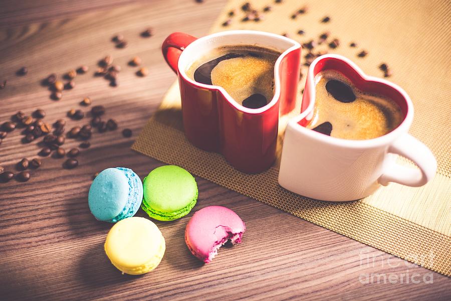 Coffee And French Macaroons Photograph