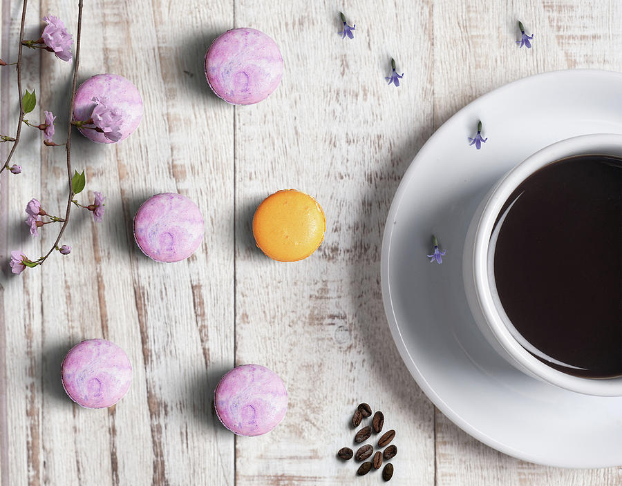 Coffee And Macarons on Wood Photograph by Johanna Hurmerinta