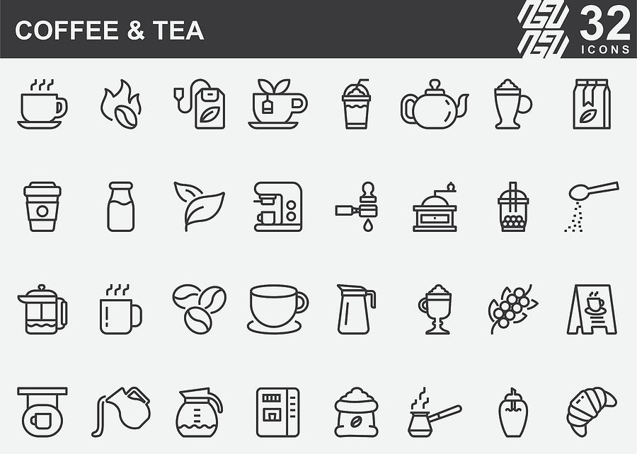 Coffee and Tea Line Icons Drawing by LueratSatichob