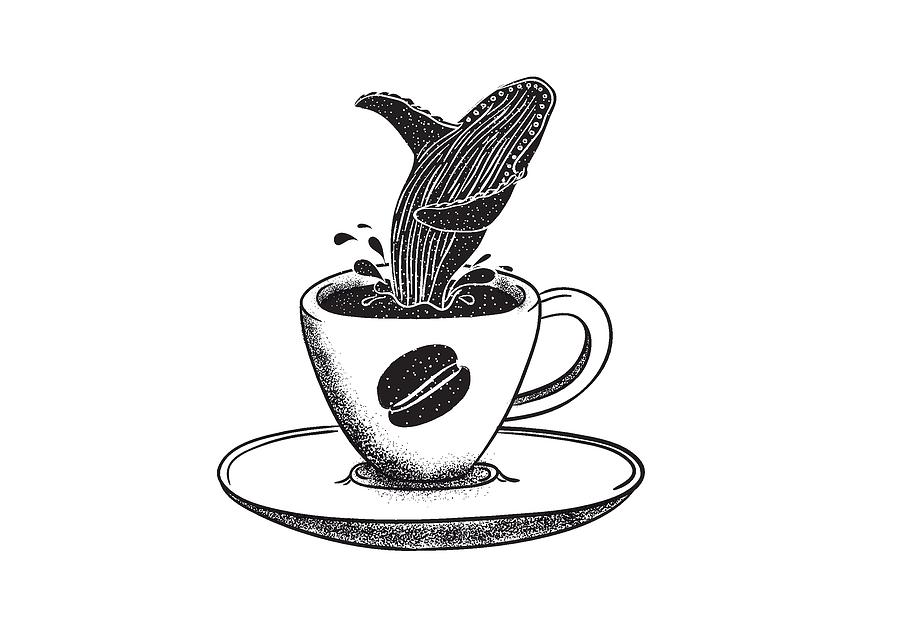 Coffee and Whale Drawing by Miya