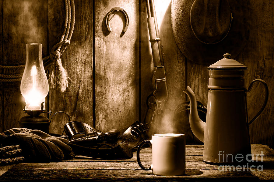 Coffee at the Cabin - Sepia Photograph by Olivier Le Queinec