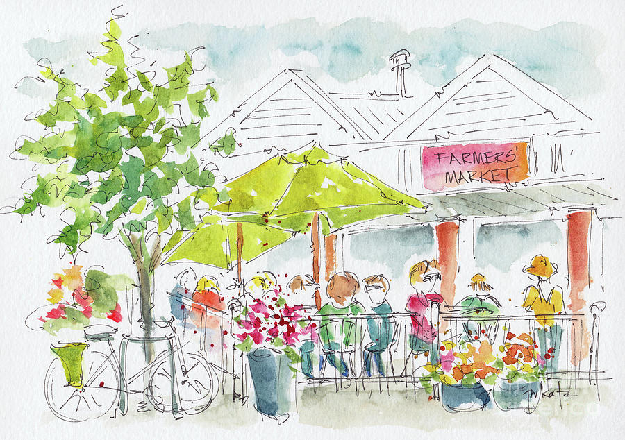 Coffee At The Farmers Market Painting by Pat Katz