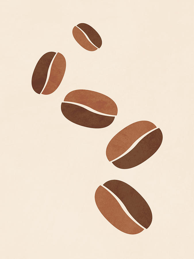 Coffee Beans Print - Minimal Coffee Poster - Cafe Decor - Brown, Sienna, Wheat Mixed Media