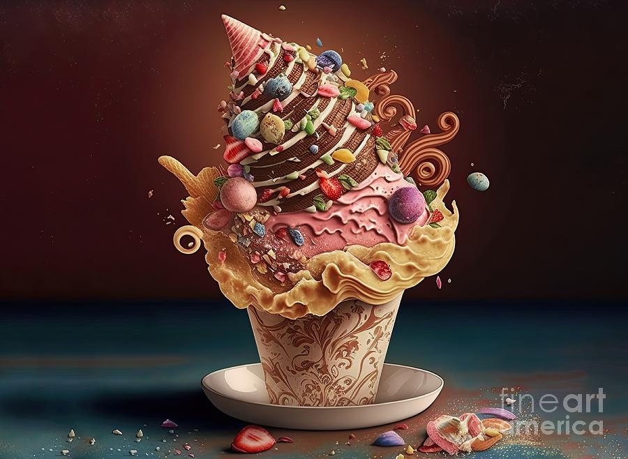 Coffee Cream And Chocolate Ice Cream Cup Digital Art by Benny Marty