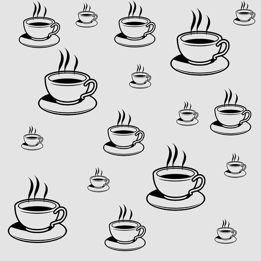 Coffee Cup Pattern - Black on White Digital Art by Jason Fink