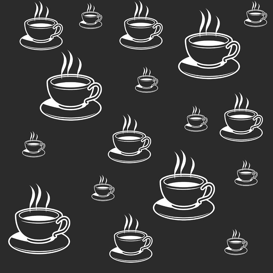 Coffee Cup pattern - White on Black Digital Art by Jason Fink